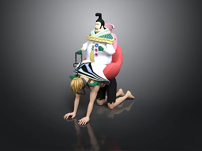 Detailed Collectible Anime Character Statue With Kneeling Figure Carrying Seated Figure 3d model