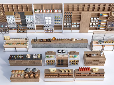 Wooden Display Shelves For Retail Store With Modern Design And Multiple Layers Display Various Products 3d model