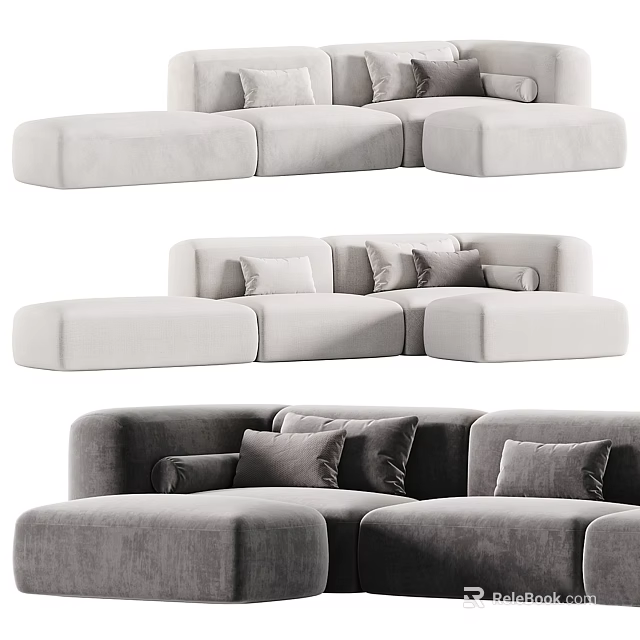 Modern Sectional Sofa with Soft Pillows and Neutral Tones for Comfortable Living Space 3d model 