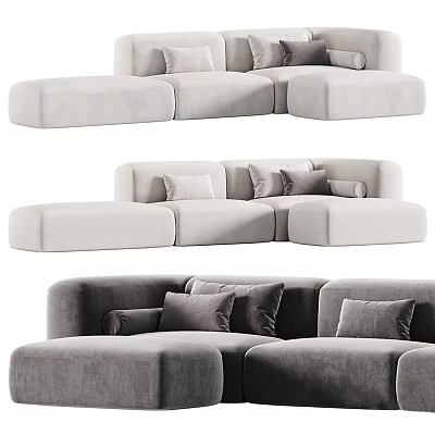 Modern Sectional Sofa with Soft Pillows and Neutral Tones for Comfortable Living Space 3d model
