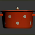 Red Enamel Household Kitchen Pot With White Polka Dots Black Rim And Handle