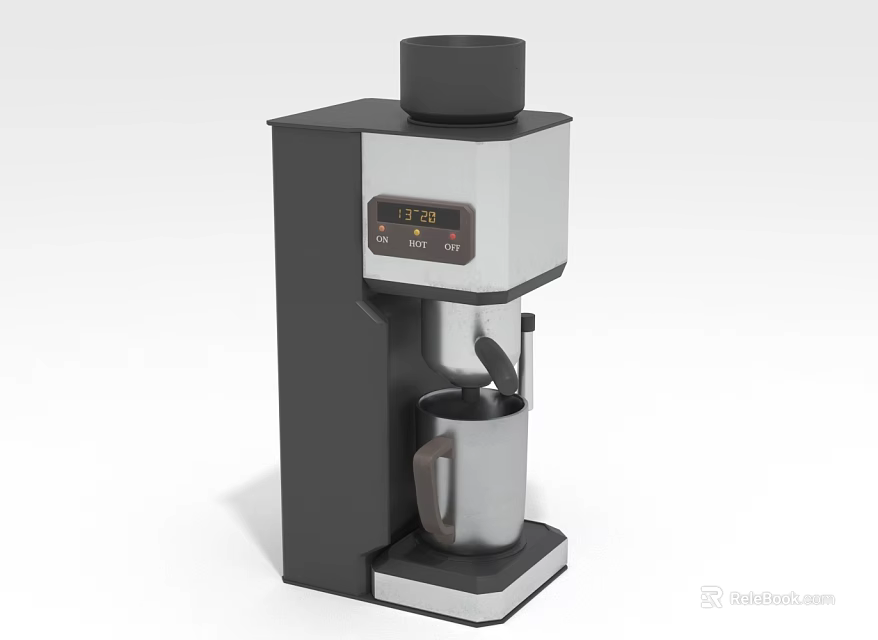 Electric Coffee Maker Modern Black And Silver Design With Digital Display And Stainless Steel Cup 3d model 