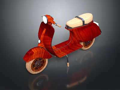 Elegant Vintage Motorcycle with Red Body Beige Seat and Wooden Frame Classic Design 3d model