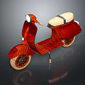 Elegant Vintage Motorcycle with Red Body Beige Seat and Wooden Frame Classic Design