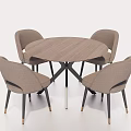 Modern Round Dining Table Set With Four Light Brown Chairs And Black Legs 3d model