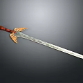 Ornate Sword With Red Handle Golden Wings Decoration And Engraved Blade