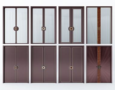 New Chinese style double door wooden door 3d model