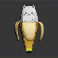 Cute White Cat Character Sitting Inside Peeled Banana Fruit Design Concept