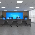 Modern Control Room Interior With Large Monitor Screen Control Desk And Ergonomic Chairs
