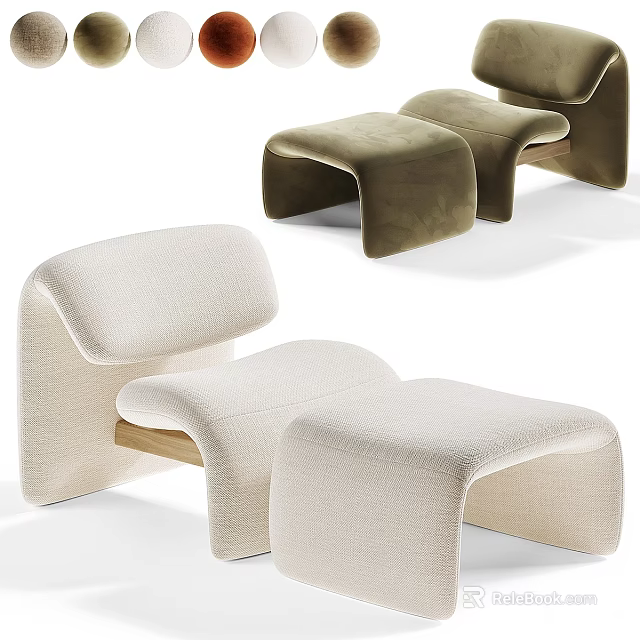 Modern Curved Single Sofa With Soft Fabric Upholstery In Beige And Olive Green 3d model 