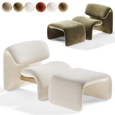 Modern Curved Single Sofa With Soft Fabric Upholstery In Beige And Olive Green 3d model