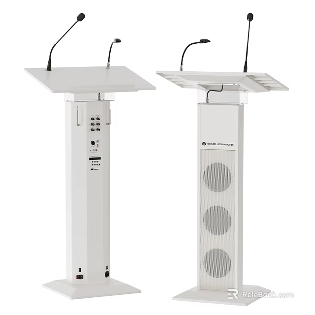 White Multifunctional Podium With Built in Microphones Control Panel And Speakers 3d model