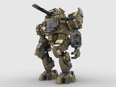 Building Blocks Military Mech Robot in Brown and Gray with Cannon and Detailed Articulated Structure 3d model