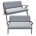 Gray Tufted Two Seater Sofa With Wooden Arms And Modern Design 3d model