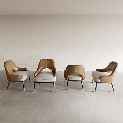 Stylish Modern Dining Chairs With Brown Beige Leather Seats And Metal Legs 3d model