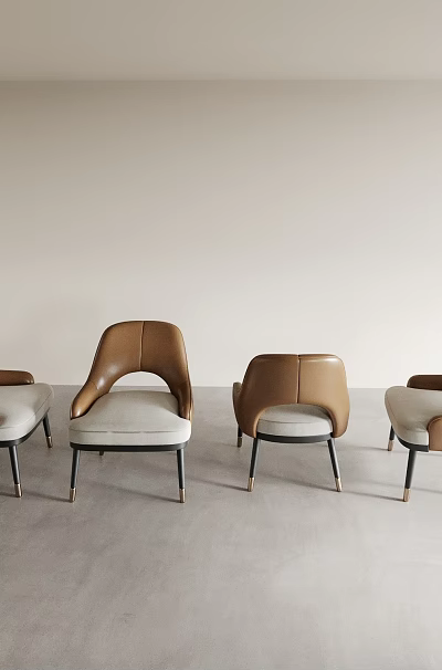 Stylish Modern Dining Chairs With Brown Beige Leather Seats And Metal Legs 3d model