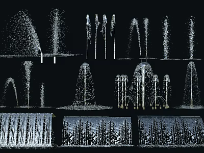 Different Fountains Showcasing Various Water Spray Patterns And Modern Design Styles 3d model