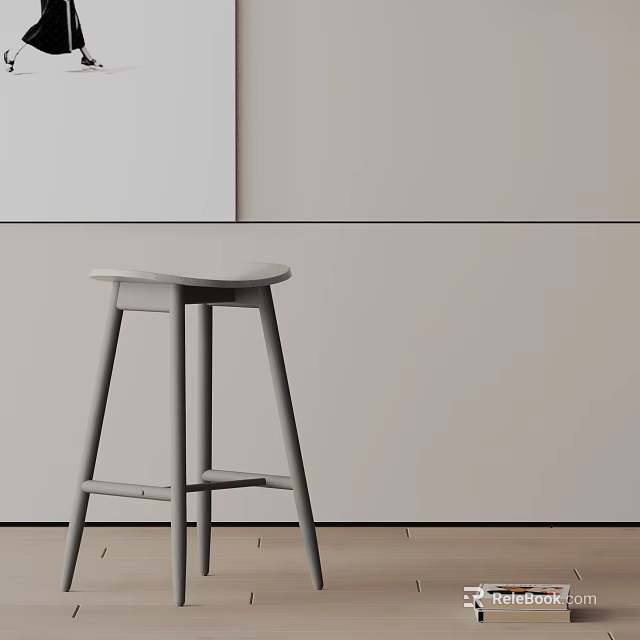 Modern Minimalist Gray Bar Stool With Sleek Design In Kitchen Setting 3d model