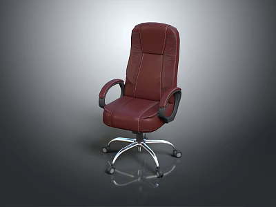 Burgundy Leather Office Chair With High Back Ergonomic Design And Swivel Base 3d model