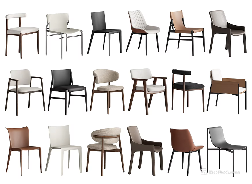 Various Modern Dining Chairs in Different Colors and Stylish Designs for Home Dining Room 3d model 