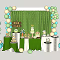 Bruchen Commercial Baking Equipment With Cake Display Green Backdrop And Balloon Arrangements