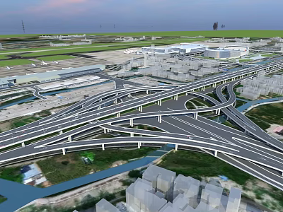 Complex Multi Level Interchange Bridge With Multiple Intersecting Roads And Urban Green Spaces 3d model