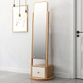 Floor Standing Mirror With Wooden Frame And Drawer Cabinet For Home Decor