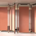 Multiple Modern Orange Partition Screens With Metal Frames In Interior Space 3d model