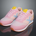 Pink Casual Sneakers With Yellow Tongue Blue Logo Mesh Upper And Orange Sole