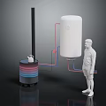 Home Water Storage System With White Tank Colorful Cylinder And Red Blue Pipes