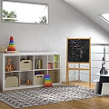 Kids Room White Storage Cabinet with Cubbies for Toy Organization and Colorful Bins