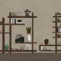 Wooden Shelving Unit With Decorative Items Books Vases And Plants For Home Interior