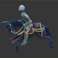 Silver Armor Knight Riding Brown Horse With Yellow Decorated Saddle Red Cushion Running Pose