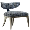 Modern Blue Gray Patterned Fabric Leisure Chair With Metal Legs And Backrest