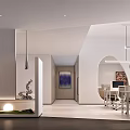 Modern Office Corridor With White Walls Gray Floor Red Sphere Green Plants And Recessed Lighting