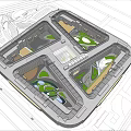 Office Building Master Plan with Landscaped Gardens Central Courtyards and Road Connections
