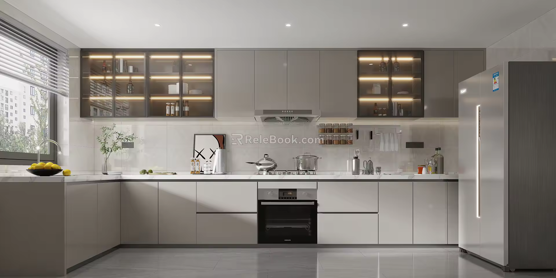 Modern Kitchen Hanging Cabinet Double Door Refrigerator 3d model
