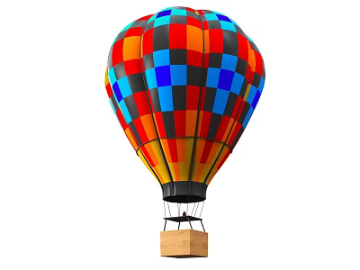 Colorful Checkered Hot Air Balloon With Vibrant Square Patterns And Basket 3d model