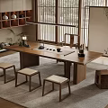Japanese Style Interior Space With Wooden Low Table Tatami Mats And Tea Set 3d model