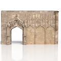 Gothic Stone Architectural Wall With Decorative Arch And Intricate Carving Patterns 3d model