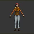 Game and Movie Character Wearing Orange Long Sleeve Shirt Yellow Vest Blue Jeans Brown Boots