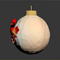 Christmas Ornament Featuring Red Cardinal Bird Maple Leaves On Transparent Sphere With Golden Hanger