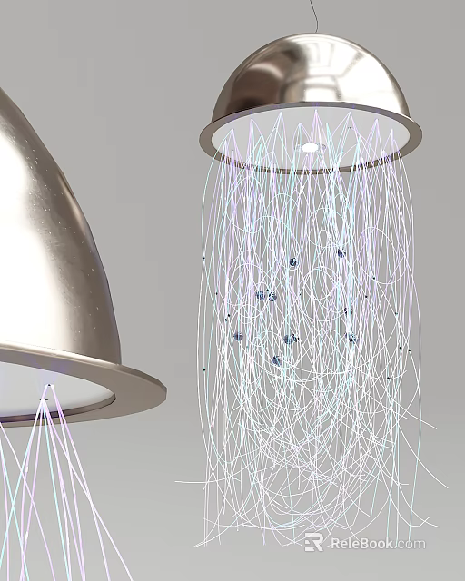 Stylish Modern Silver Metal Chandelier With Mesh Lines And Blue Decorative Accents 3d model 