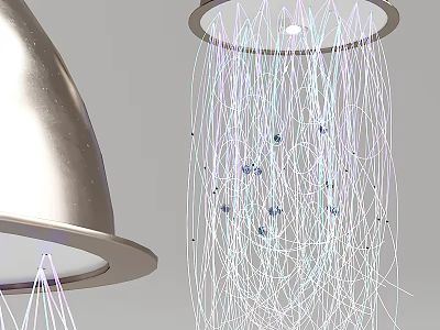 Stylish Modern Silver Metal Chandelier With Mesh Lines And Blue Decorative Accents 3d model