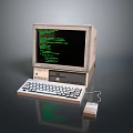 Vintage Computer System With Monitor Keyboard Mouse And Green Code 3d model