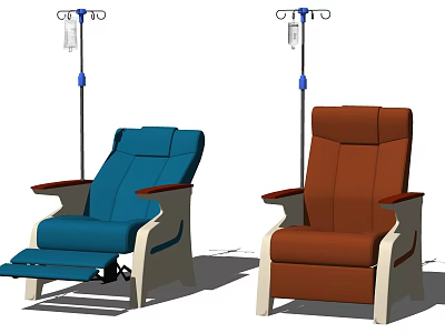 Medical Devices IV Chairs With Blue And Brown Upholstery And IV Stands For Medical Facilities 3d model