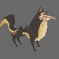Cartoon Style Mythical Creature With Black And Yellow Fur Deer Antlers And Eyeball In Mouth