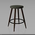 Modern Wooden Stool With Round Grayish Seat And Black Circular Ring