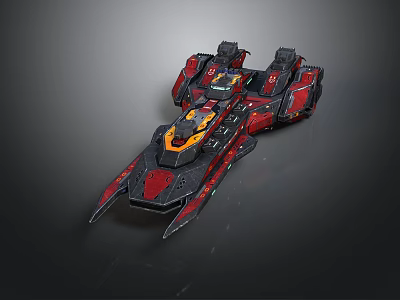 Advanced Cosmic Spaceship With Red Black Hull And Yellow Accent Engines 3d model