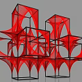 Red Geometric Art Installation With Multi layered Structural Design And Human Silhouette 3d model